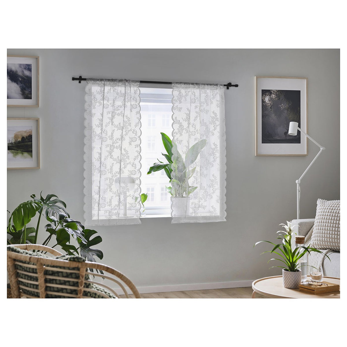 ALVINE SPETS net curtains, 1 pair, white/with rod pocket, 60x160 cm