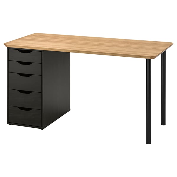 ANFALLARE / ALEX desk, bamboo/black-brown, 140x65 cm