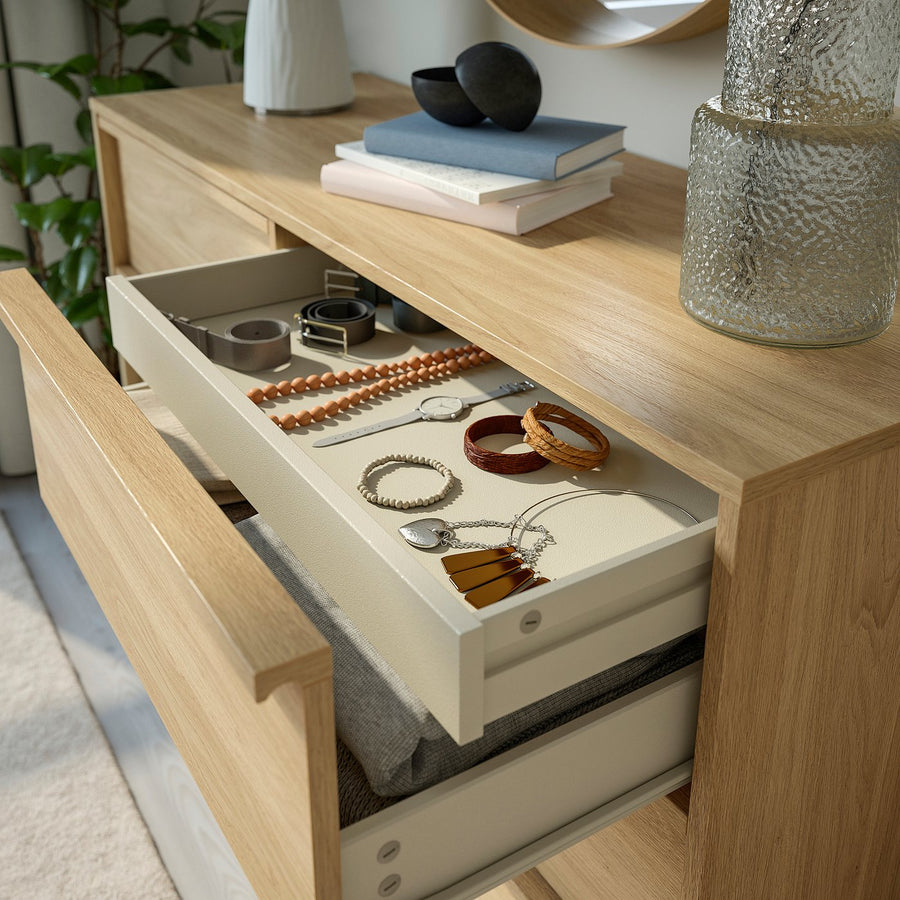 ANKARUDDEN chest of 6 drawers, with 2 inner drawers/oak effect, 139x48x87 cm
