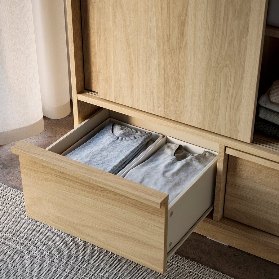 ANKARUDDEN wardrobe with sliding doors, oak effect, 98x60x190 cm