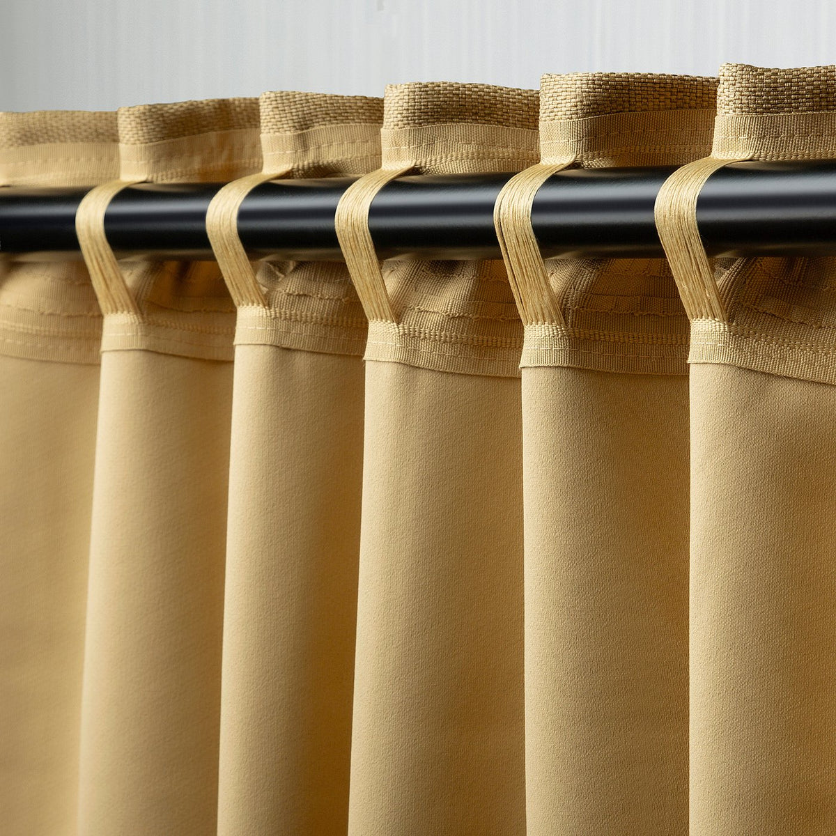 ANNAKAJSA room darkening curtains, 1 pair, yellow-brown/with heading tape, 145x300 cm