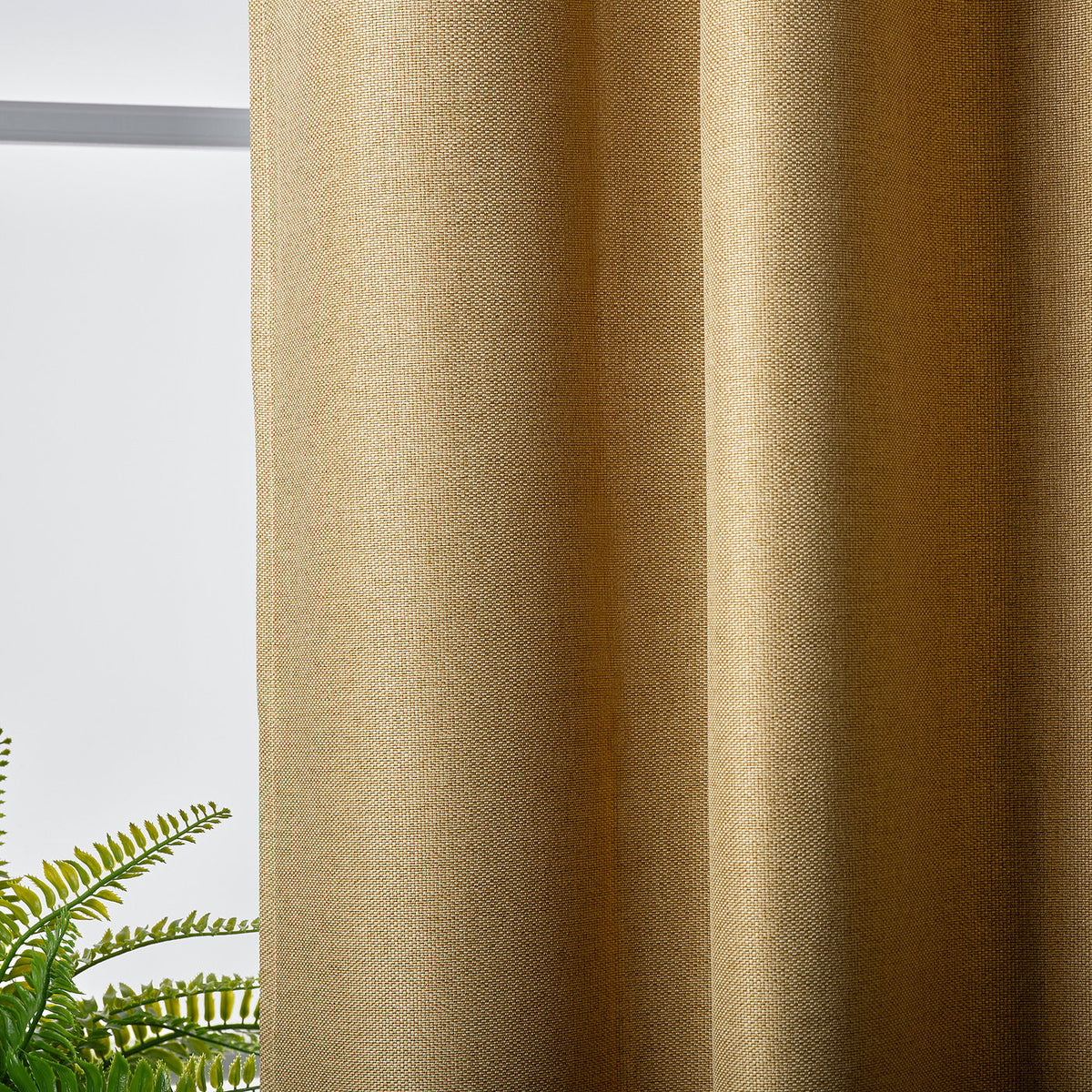 ANNAKAJSA room darkening curtains, 1 pair, yellow-brown/with heading tape, 145x300 cm