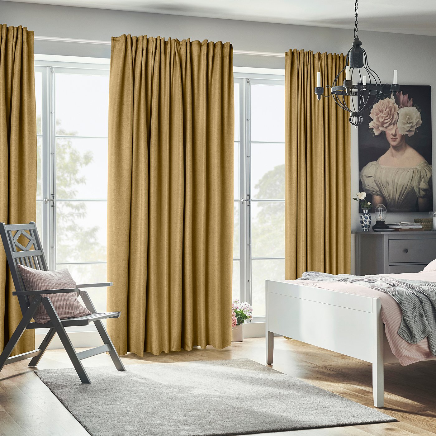 ANNAKAJSA room darkening curtains, 1 pair, yellow-brown/with heading tape, 145x300 cm