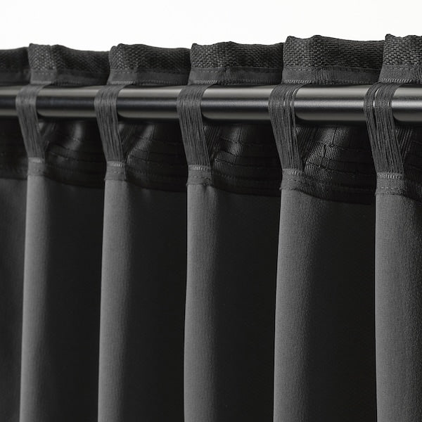 ANNAKAJSA room darkening curtains, 1 pair, anthracite/with heading tape, 145x300 cm