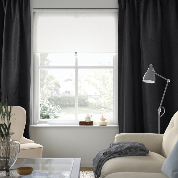 ANNAKAJSA room darkening curtains, 1 pair, anthracite/with heading tape, 145x300 cm