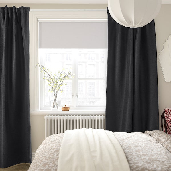 ANNAKAJSA room darkening curtains, 1 pair, anthracite/with heading tape, 145x300 cm