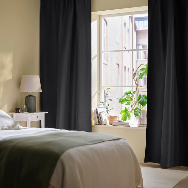 ANNAKAJSA room darkening curtains, 1 pair, anthracite/with heading tape, 145x300 cm