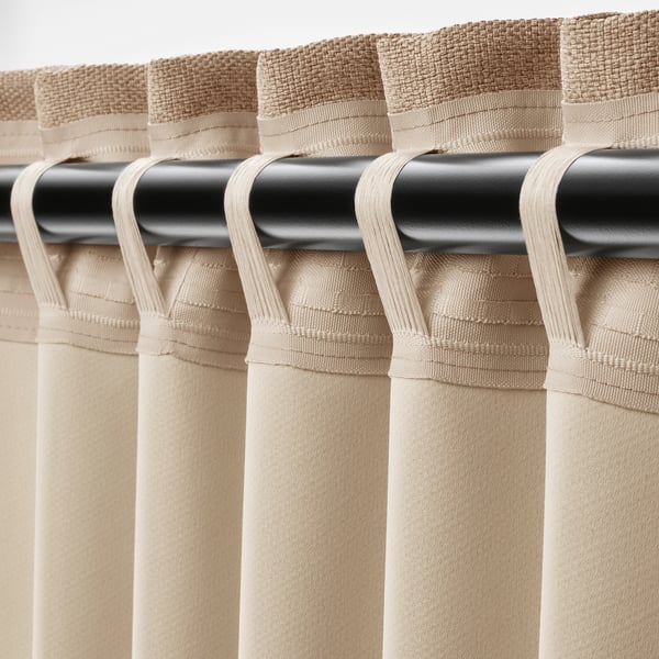 ANNAKAJSA room darkening curtains, 1 pair, beige/with heading tape, 145x300 cm