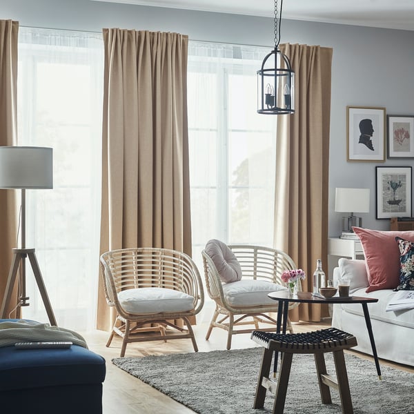 ANNAKAJSA room darkening curtains, 1 pair, beige/with heading tape, 145x300 cm