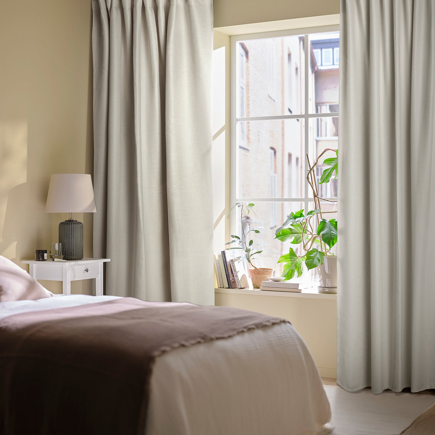 ANNAKAJSA room darkening curtains, 1 pair, white/with heading tape, 145x300 cm