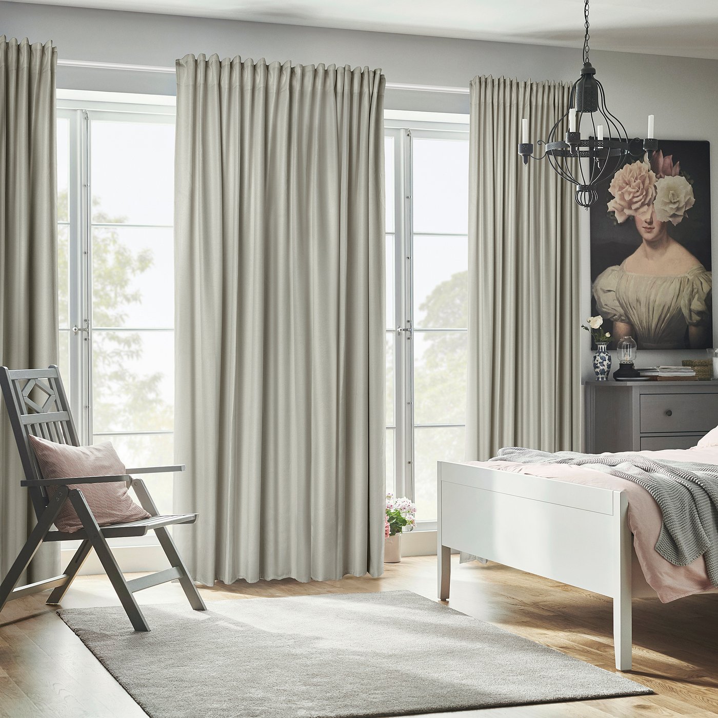 ANNAKAJSA room darkening curtains, 1 pair, white/with heading tape, 145x300 cm