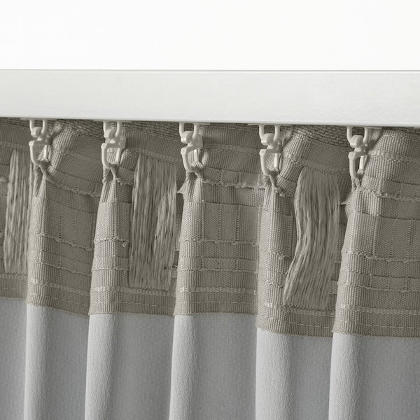 ANNAKAJSA room darkening curtains, 1 pair, light grey/with heading tape, 145x300 cm