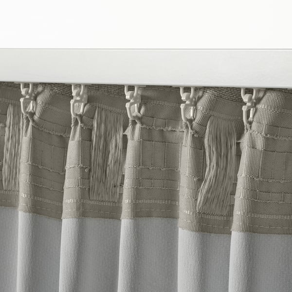 ANNAKAJSA room darkening curtains, 1 pair, light grey/with heading tape, 145x300 cm