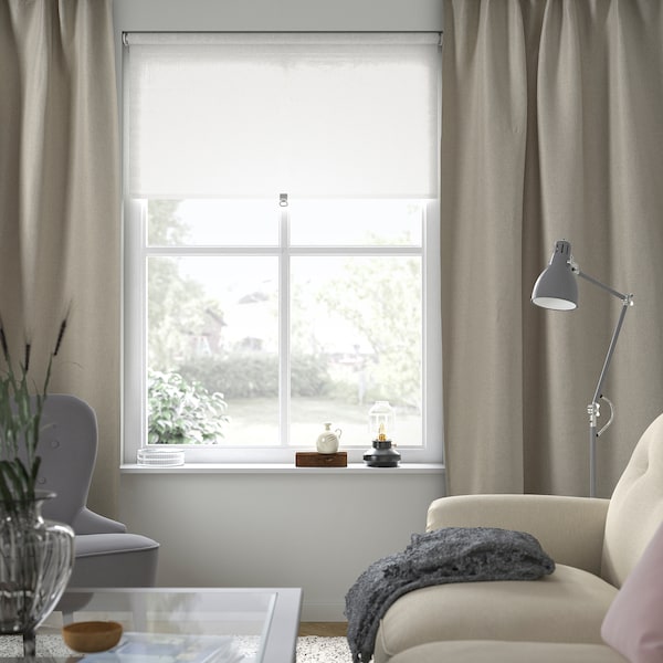 ANNAKAJSA room darkening curtains, 1 pair, light grey/with heading tape, 145x300 cm
