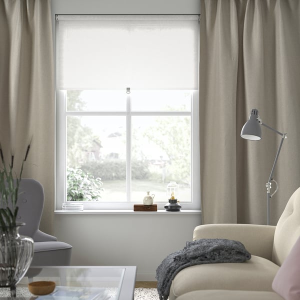 ANNAKAJSA room darkening curtains, 1 pair, light grey/with heading tape, 145x300 cm