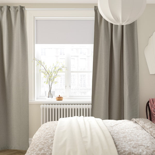 ANNAKAJSA room darkening curtains, 1 pair, light grey/with heading tape, 145x300 cm