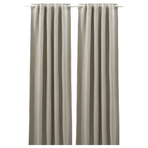 ANNAKAJSA room darkening curtains, 1 pair, light grey/with heading tape, 145x300 cm