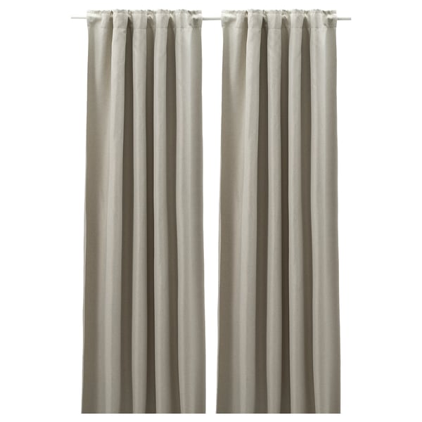 ANNAKAJSA room darkening curtains, 1 pair, light grey/with heading tape, 145x300 cm