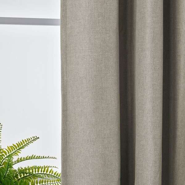 ANNAKAJSA room darkening curtains, 1 pair, light grey/with heading tape, 145x300 cm