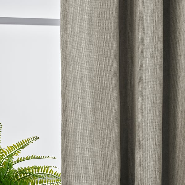 ANNAKAJSA room darkening curtains, 1 pair, light grey/with heading tape, 145x300 cm