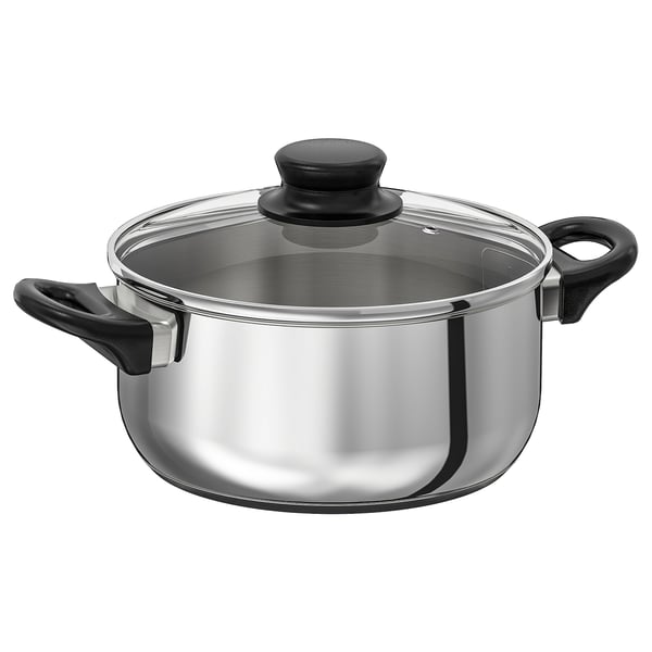 ANNONS pot with lid, glass/stainless steel, 2.8 l