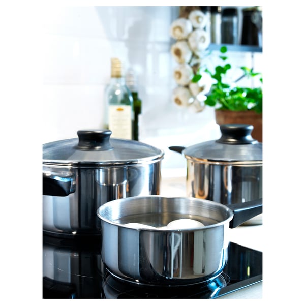 ANNONS - 5-piece cookware set, glass/stainless steel