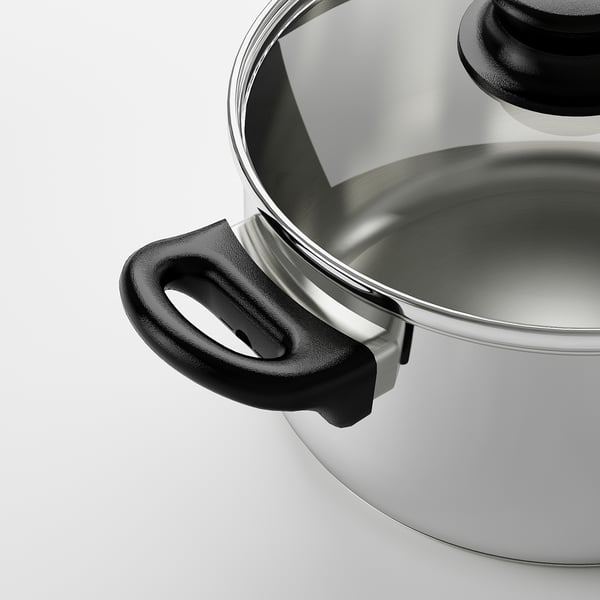 ANNONS - 5-piece cookware set, glass/stainless steel