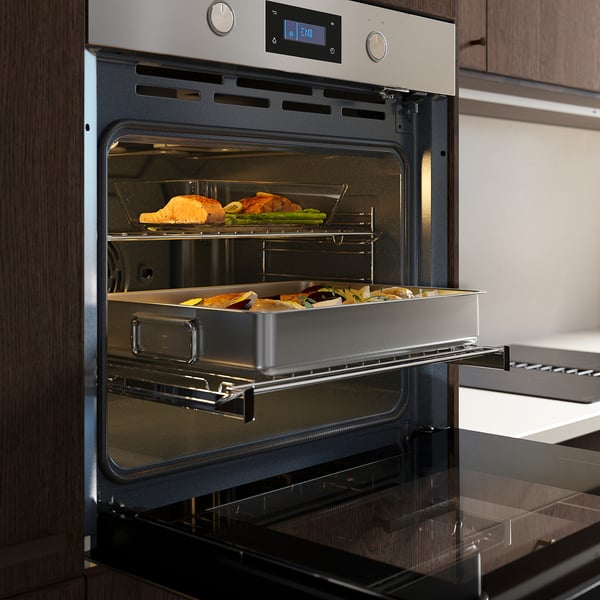 ANRÄTTA forced air oven w pyrolytic funct, IKEA 700 stainless steel, 90.0x59.5 cm