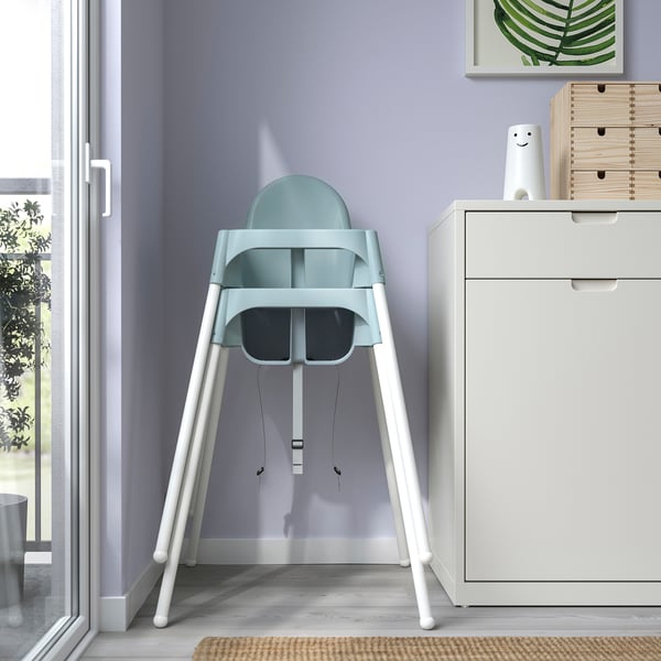 ANTILOP highchair with safety belt, grey-blue/white, 56x90x60 cm