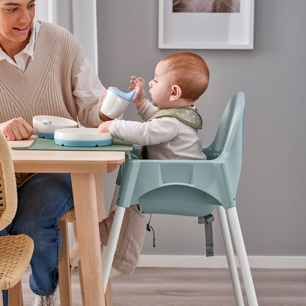 ANTILOP highchair with safety belt, grey-blue/white, 56x90x60 cm