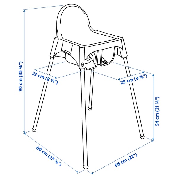 ANTILOP highchair with safety belt, grey-blue/white, 56x90x60 cm