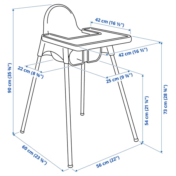 ANTILOP highchair with tray, white/white, 56x90x60 cm