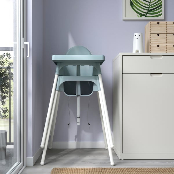 ANTILOP highchair with tray, grey-blue/white, 56x90x60 cm