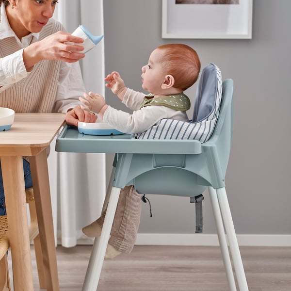 ANTILOP highchair with tray, grey-blue/white, 56x90x60 cm