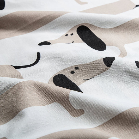 ARBETSTÅG pre-cut fabric, off-white/beige dog pattern, 150x300 cm