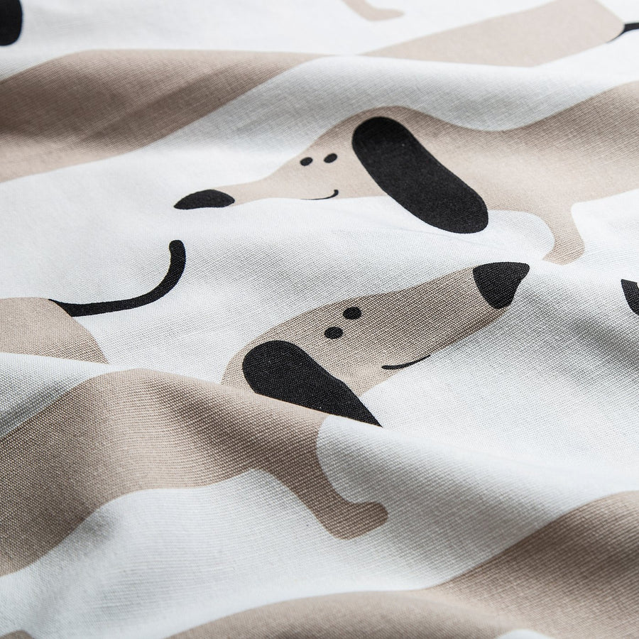 ARBETSTÅG pre-cut fabric, off-white/beige dog pattern, 150x300 cm