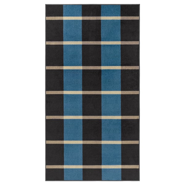 ARBETSZON carpet, short pile, gray blue/checkered, 80x150 cm