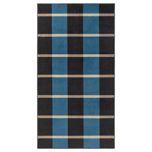 ARBETSZON carpet, short pile, gray blue/checkered, 80x150 cm