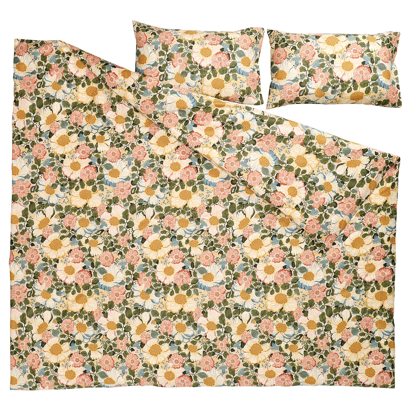 ARENBOK duvet cover and 2 pillowcases, beige/floral pattern, 240x220/50x80 cm