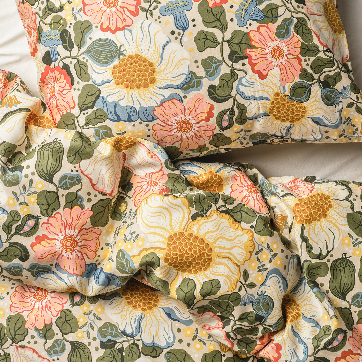 ARENBOK duvet cover and 2 pillowcases, beige/floral pattern, 240x220/50x80 cm