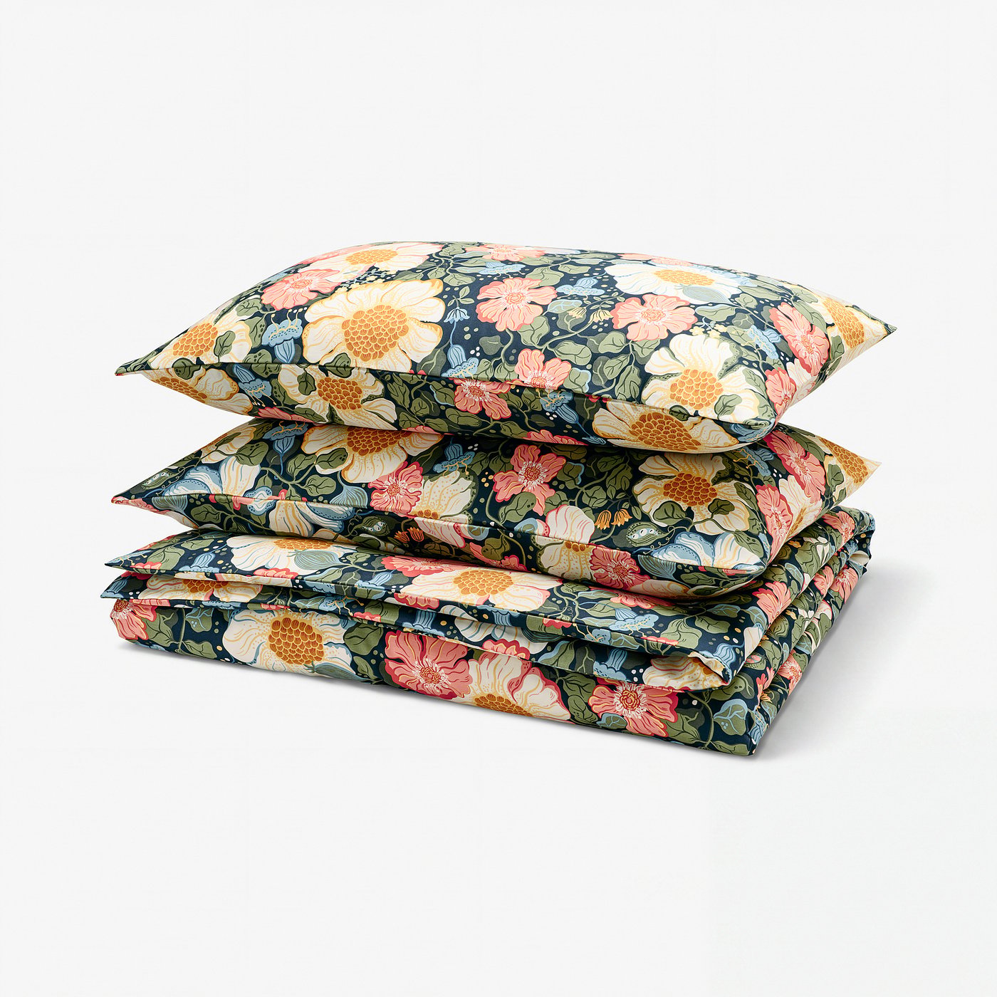 ARENBOK duvet cover and 2 pillowcases, dark blue/floral pattern, 240x220/50x80 cm