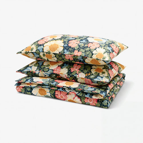 ARENBOK duvet cover and 2 pillowcases, dark blue/floral pattern, 240x220/50x80 cm