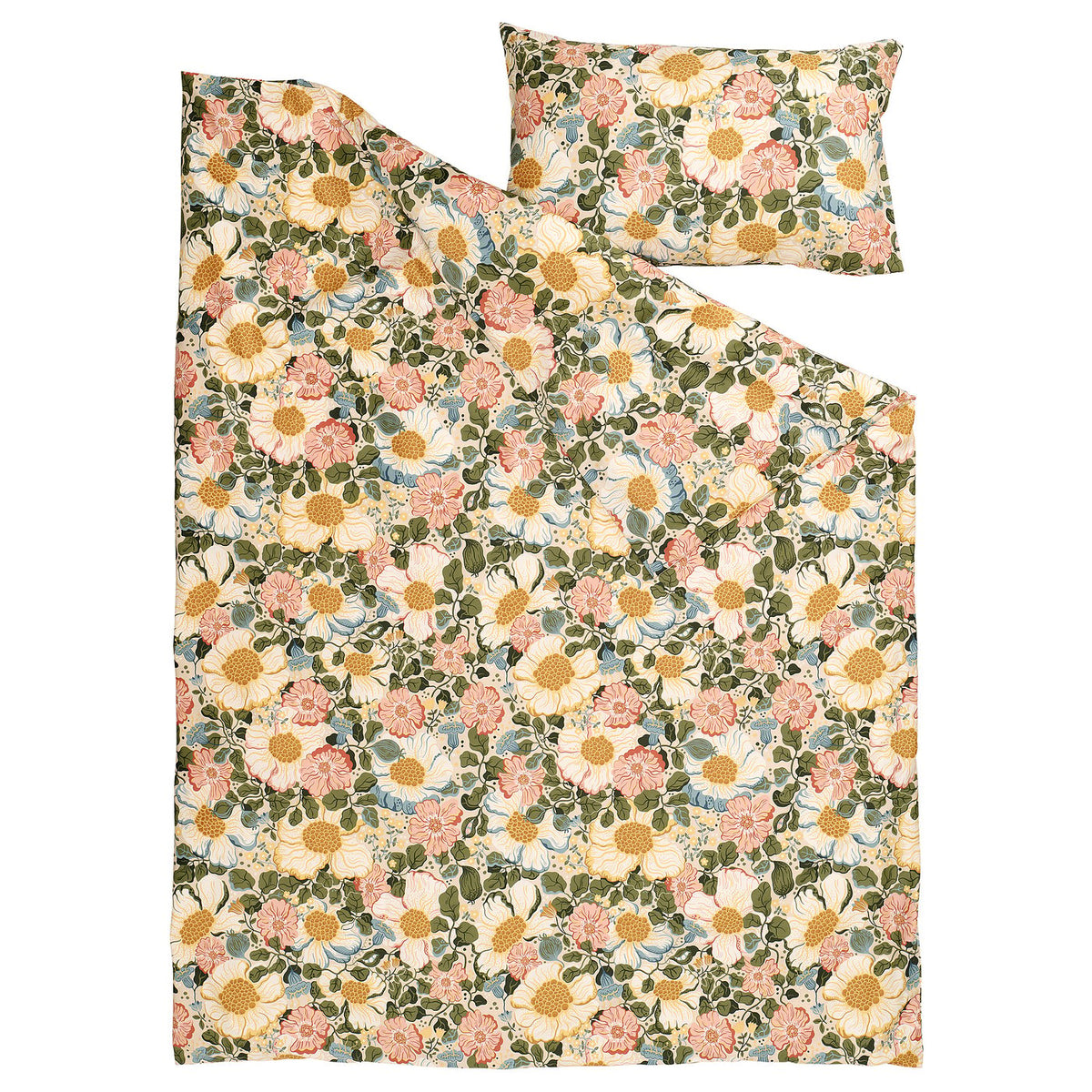 ARENBOK duvet cover and pillowcase, beige/floral pattern, 150x200/50x80 cm