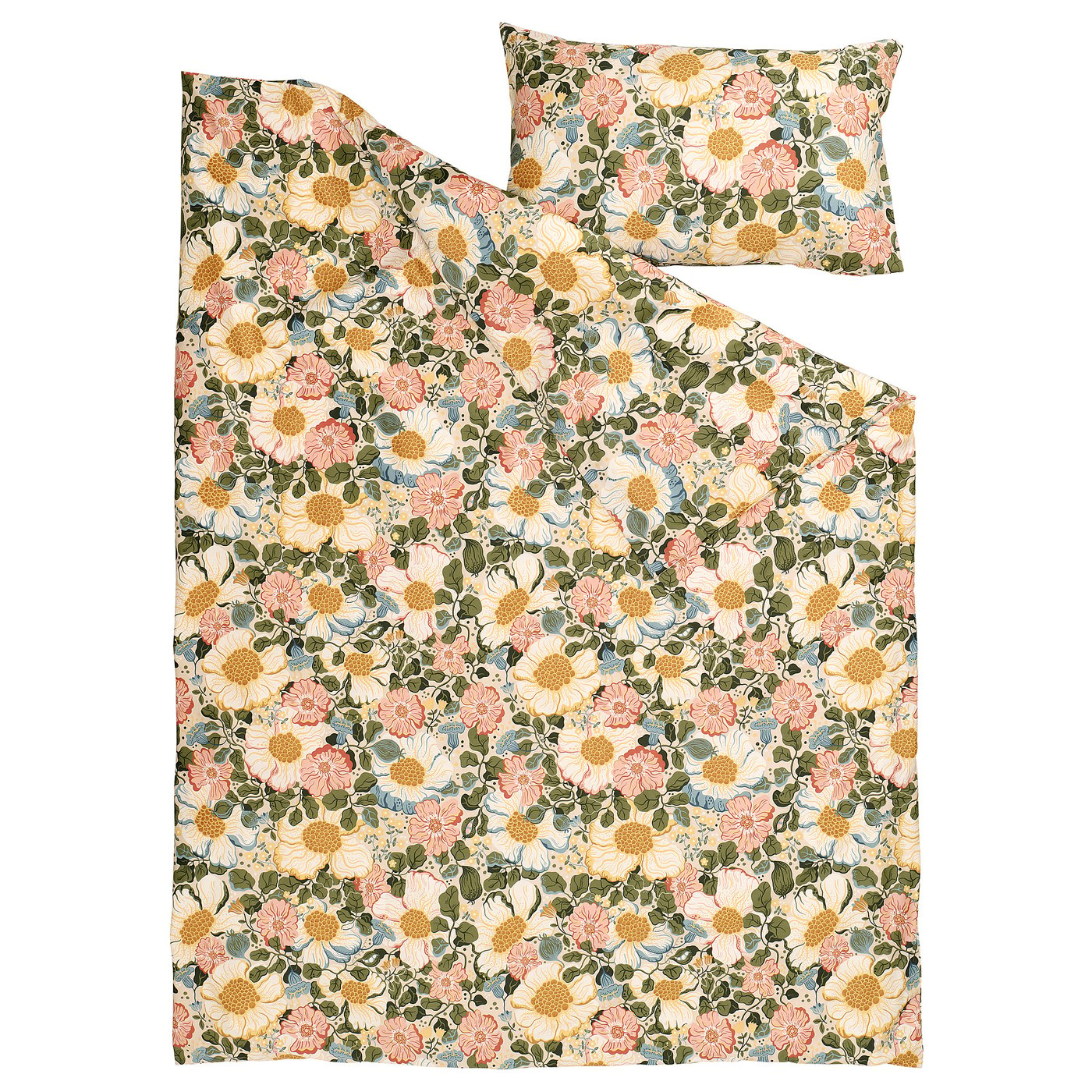 ARENBOK duvet cover and pillowcase, beige/floral pattern, 150x200/50x80 cm