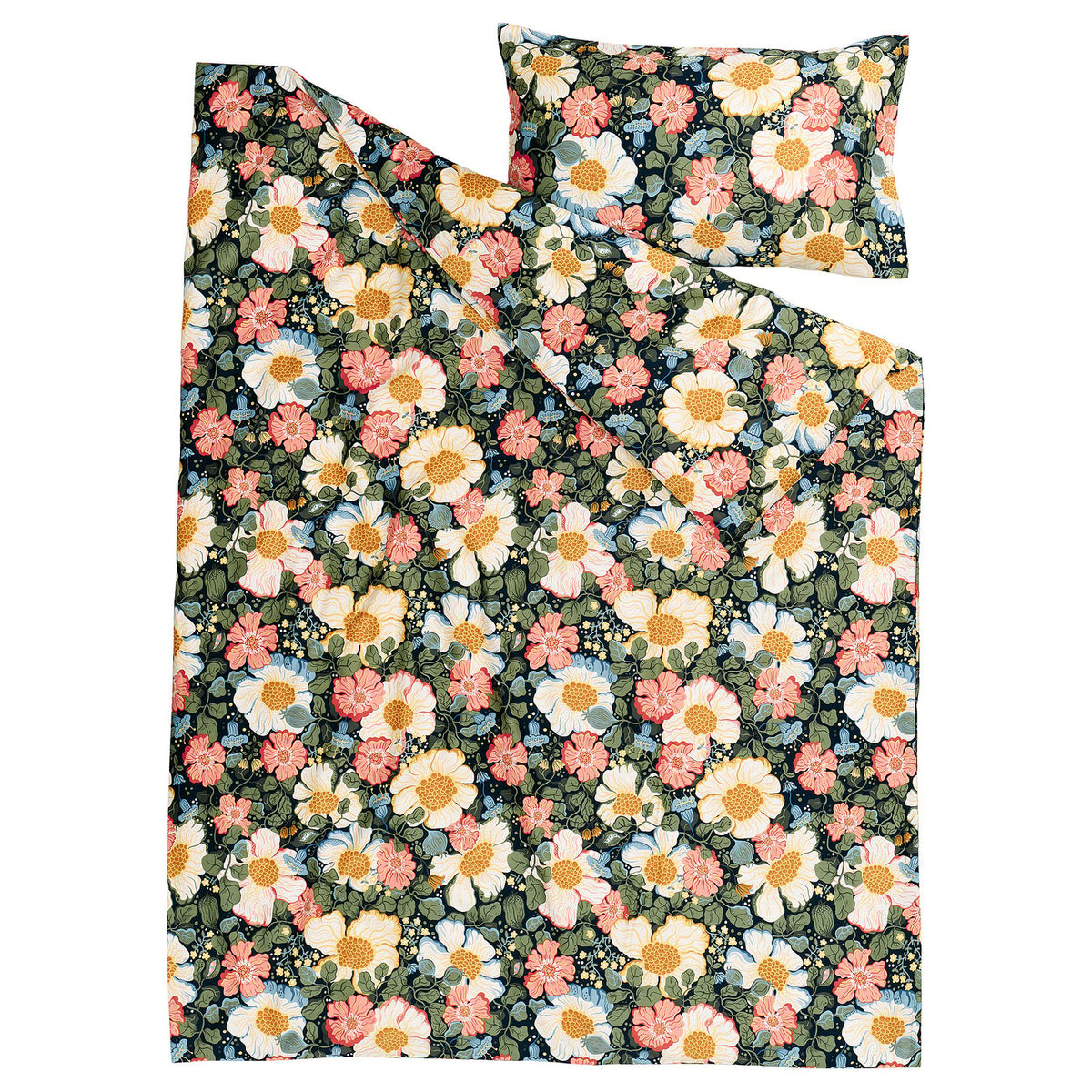 ARENBOK duvet cover and pillowcase, dark blue/floral pattern, 150x200/50x80 cm