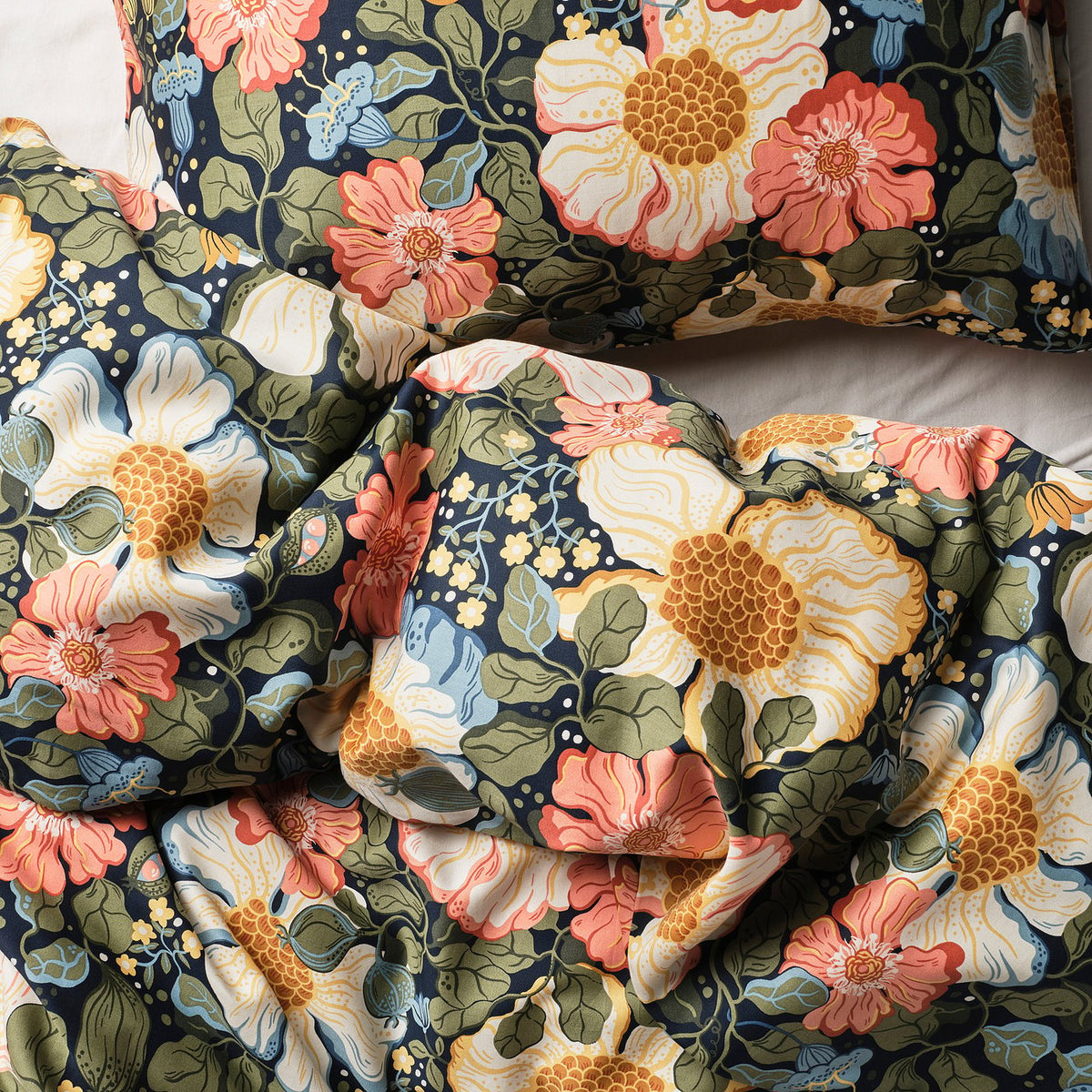 ARENBOK duvet cover and pillowcase, dark blue/floral pattern, 150x200/50x80 cm