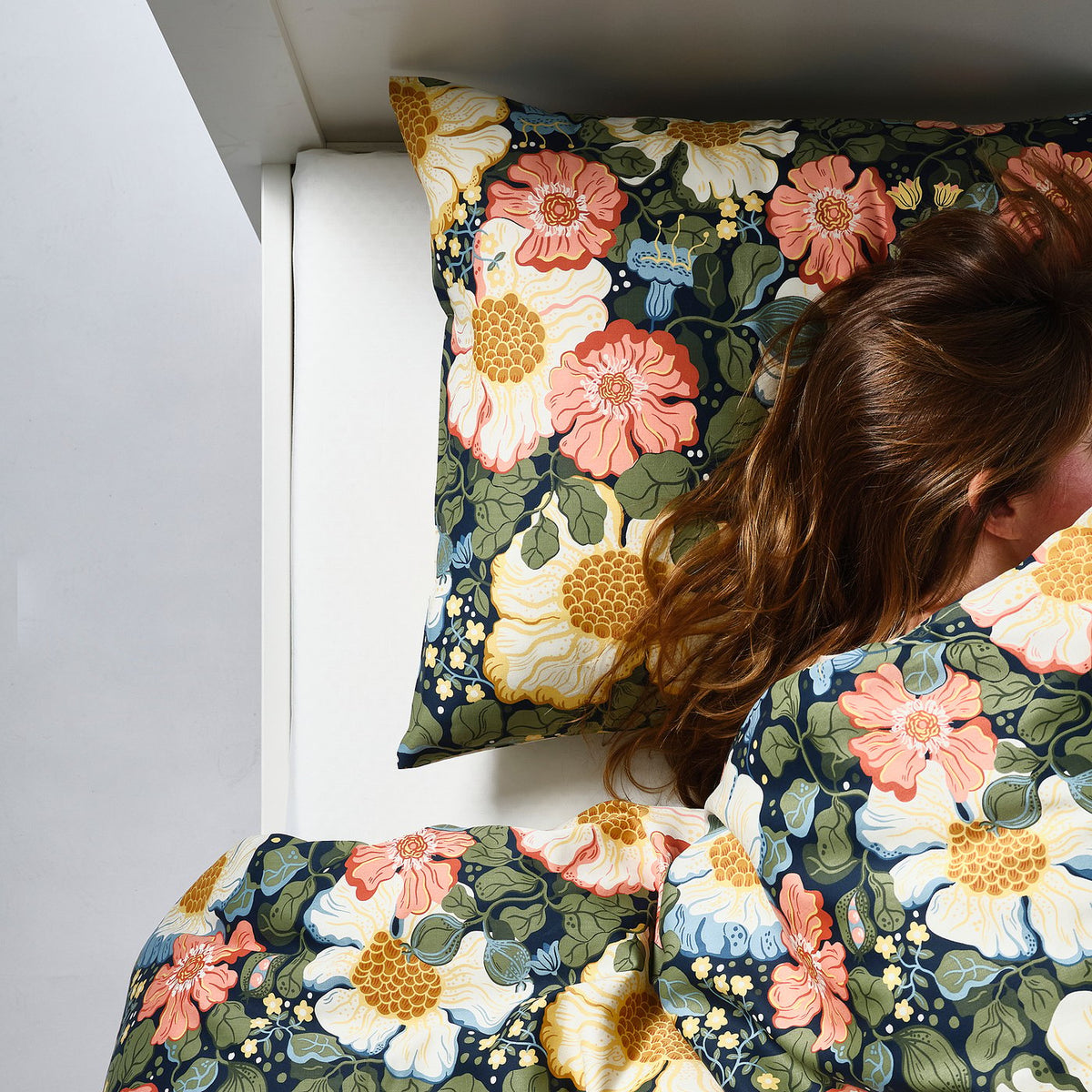 ARENBOK duvet cover and pillowcase, dark blue/floral pattern, 150x200/50x80 cm