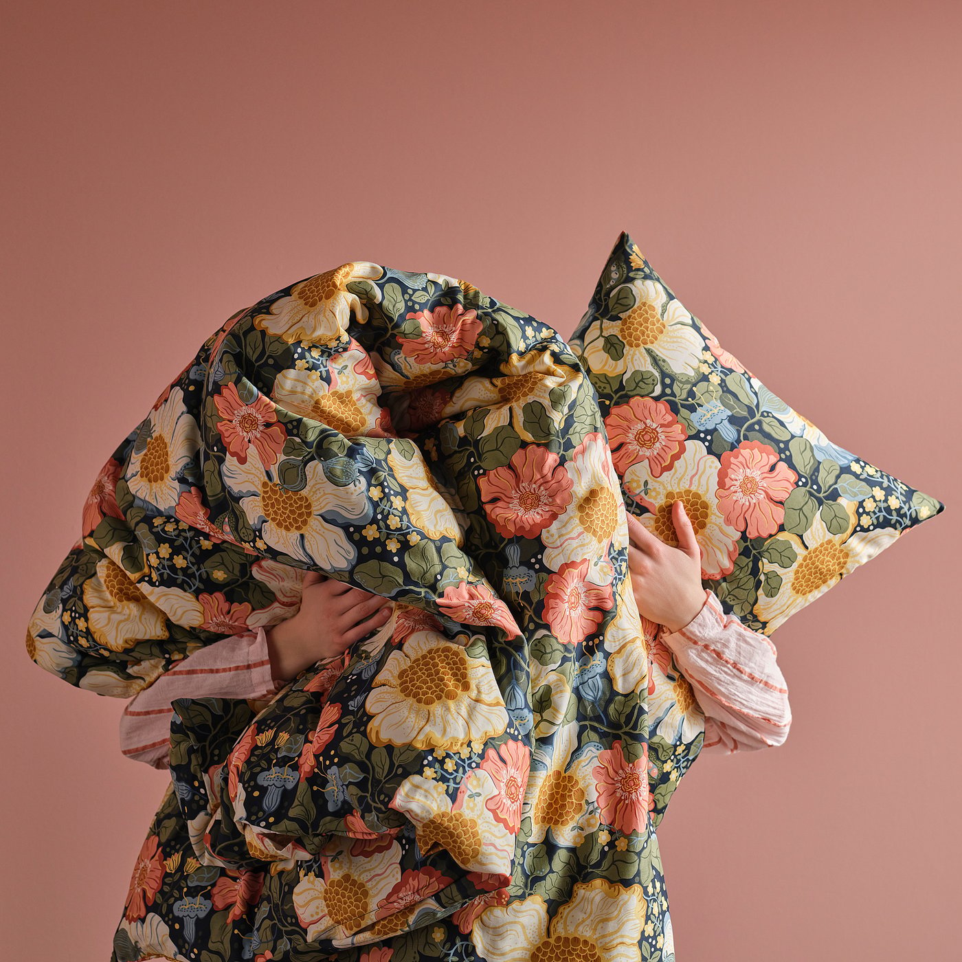 ARENBOK duvet cover and pillowcase, dark blue/floral pattern, 150x200/50x80 cm