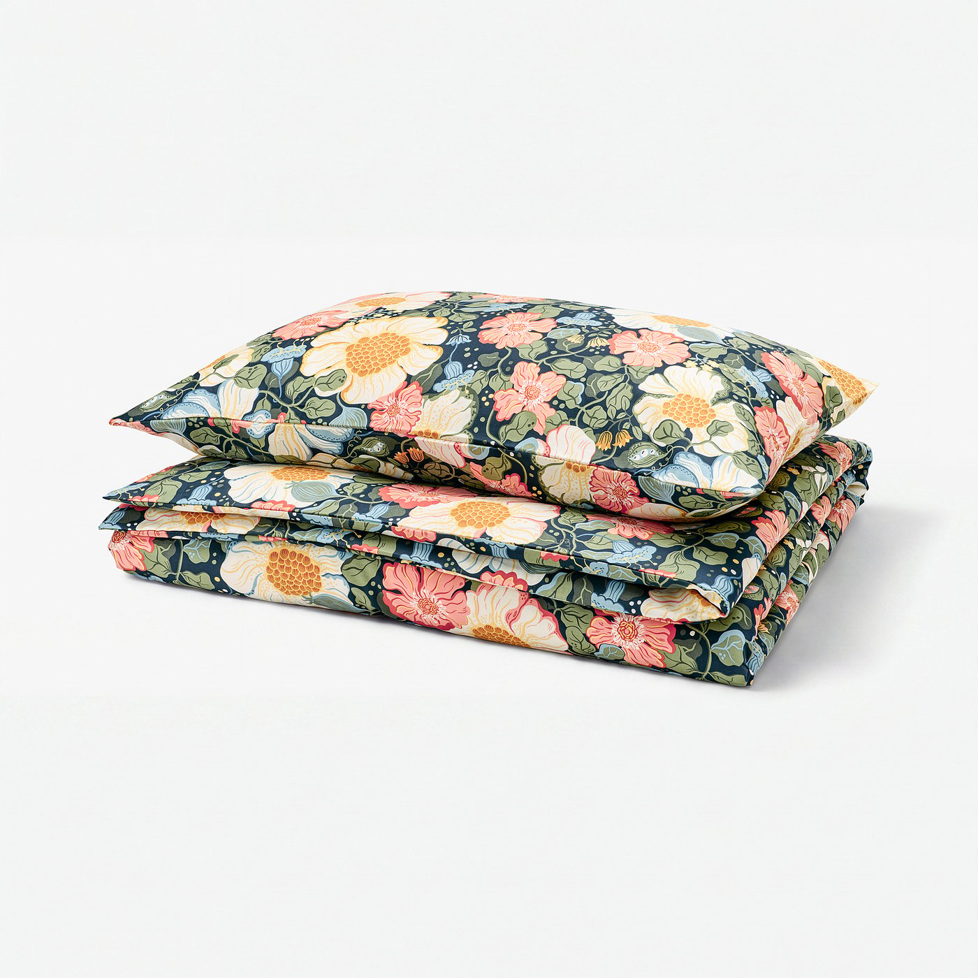 ARENBOK duvet cover and pillowcase, dark blue/floral pattern, 150x200/50x80 cm