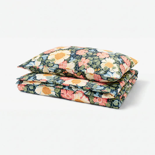 ARENBOK duvet cover and pillowcase, dark blue/floral pattern, 150x200/50x80 cm